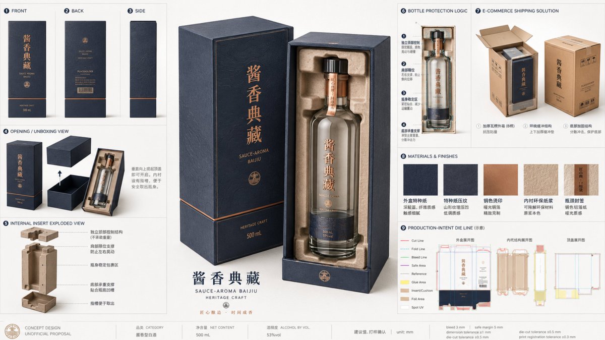 Design a professional packaging proposal board for a {argument name="product concept" default="unofficial con… - AI提示词参考图，来自西西提示词