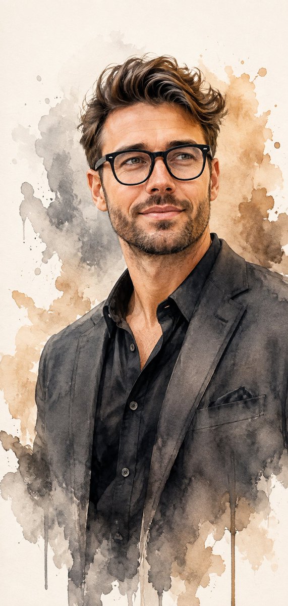 A refined watercolor-style portrait of {argument name="subject" default="a confident, mature man with short s… - AI提示词参考图，来自西西提示词