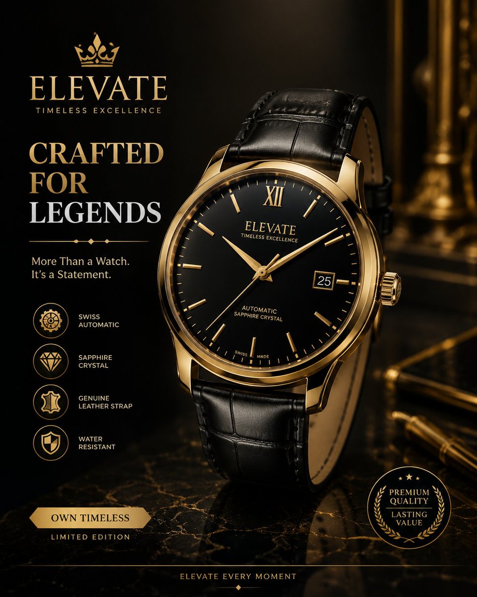 Design a luxury wristwatch mockup with {argument name="background" default="dark background"}, {argument name… - AI提示词参考图，来自西西提示词