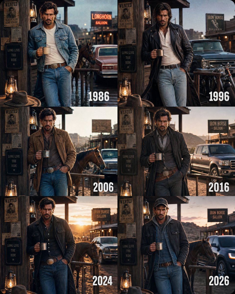 Decade time-travel / "same spot through the years" Keep one person or place fixed, change only the era: "The … - AI提示词参考图，来自西西提示词