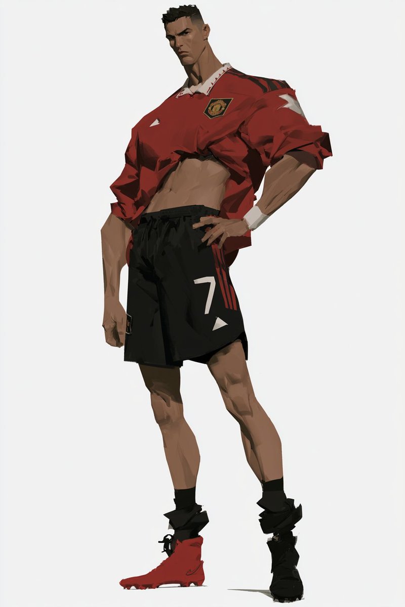 Create a full-body stylized digital character illustration of a tall athletic male footballer resembling {arg… - AI提示词参考图，来自西西提示词