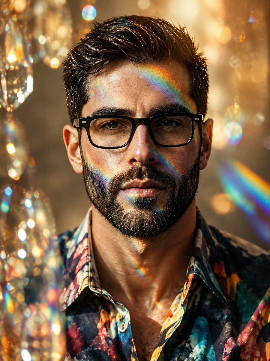 Ultra-realistic cinematic portrait of a handsome man with neatly styled dark hair, a well-groomed beard, and … - AI提示词参考图，来自西西提示词