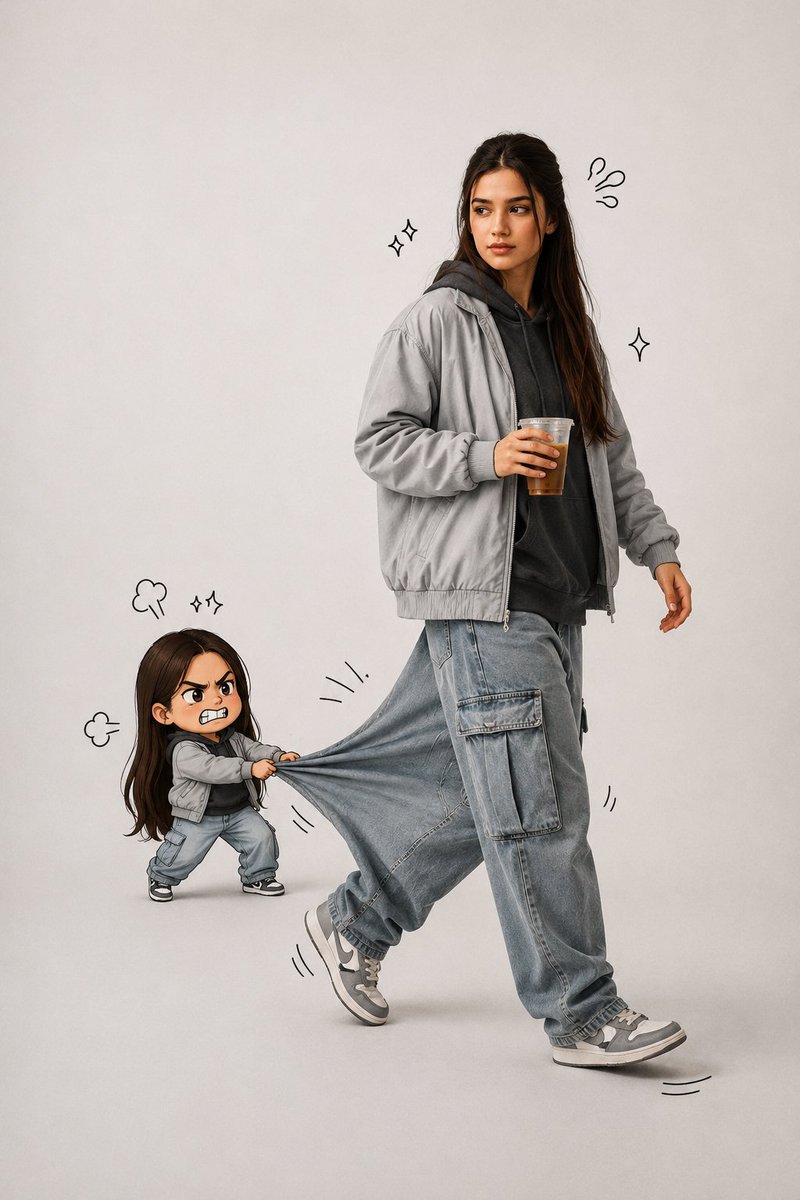 Create an ultra-realistic forced-perspective optical illusion portrait in a clean minimalist studio with a se… - AI提示词参考图，来自西西提示词