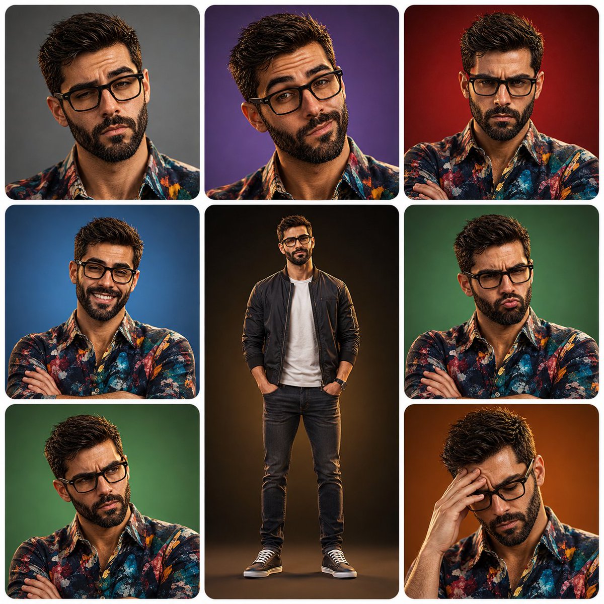 Create a polished 3×3 character-expression portrait sheet featuring the same {argument name="character" defau… - AI提示词参考图，来自西西提示词