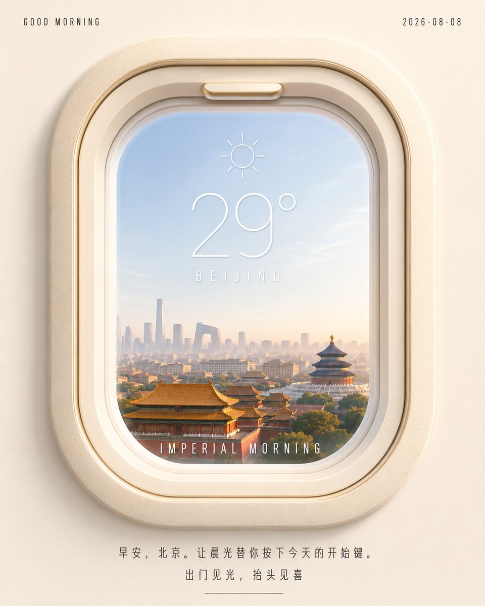 Create a refined square poster in a soft beige minimalist aesthetic, like a premium airplane-window morning w… - AI提示词参考图,来自西西提示词