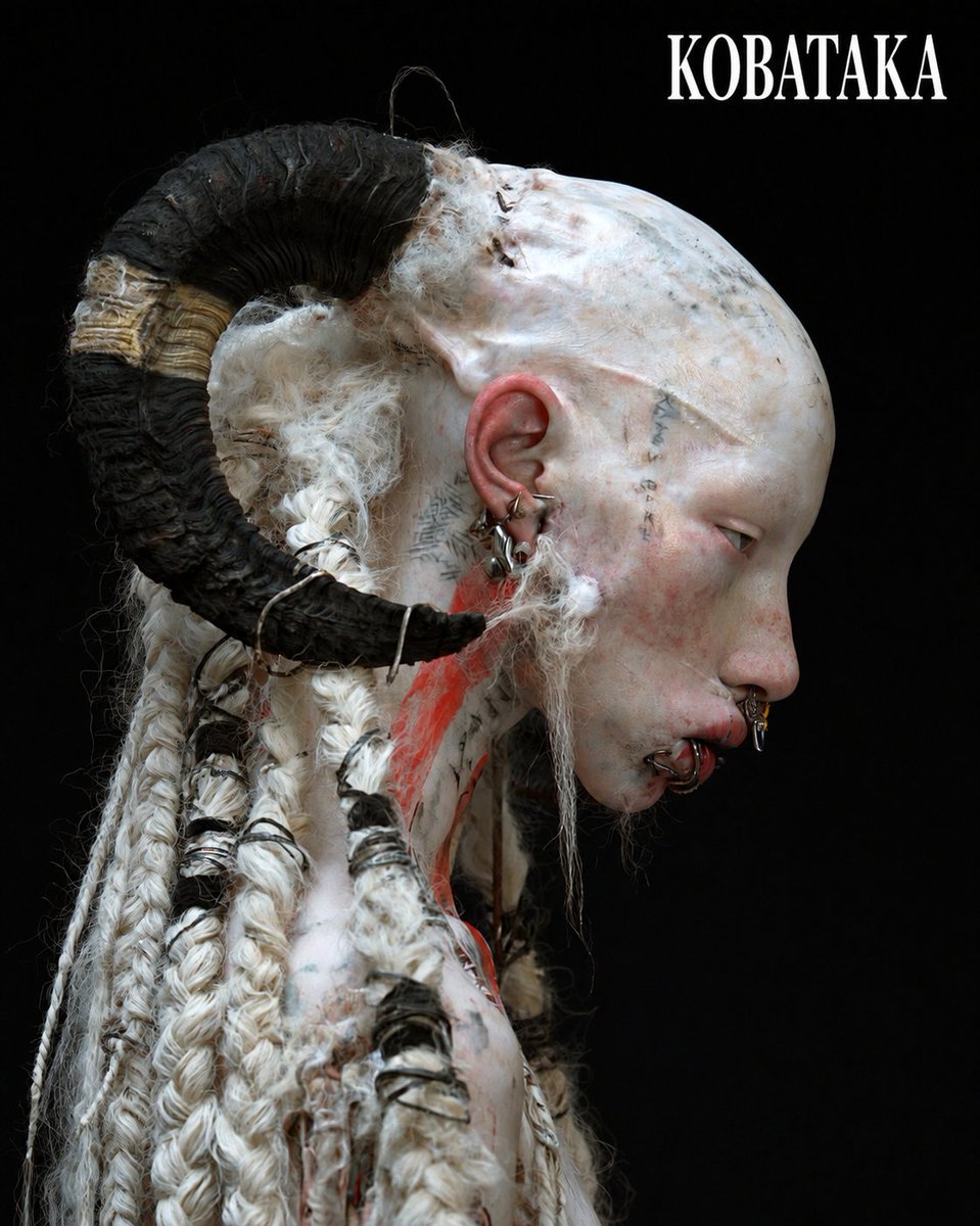 Create a dark high-fashion fantasy character portrait in a vertical 4:5 composition, showing a single androgy… - AI提示词参考图,来自西西提示词