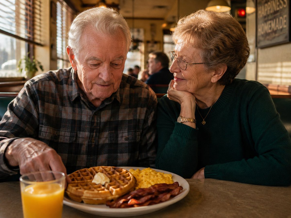 Create a warm photorealistic lifestyle photograph of {argument name="elderly couple" default="an elderly whit… - AI提示词参考图，来自西西提示词