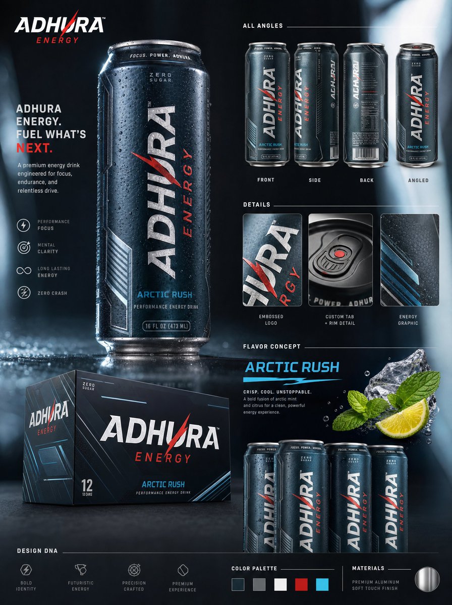 Transform {argument name="brand name" default="[BRAND NAME]"} into a futuristic, premium energy drink brand u… - AI提示词参考图，来自西西提示词