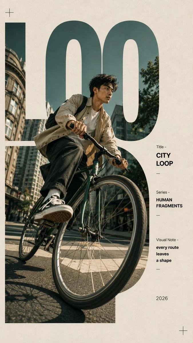 Prompt 1 — City Loop (Editorial Magazine Poster) Premium editorial magazine cover featuring a {argument name=… - AI提示词参考图，来自西西提示词