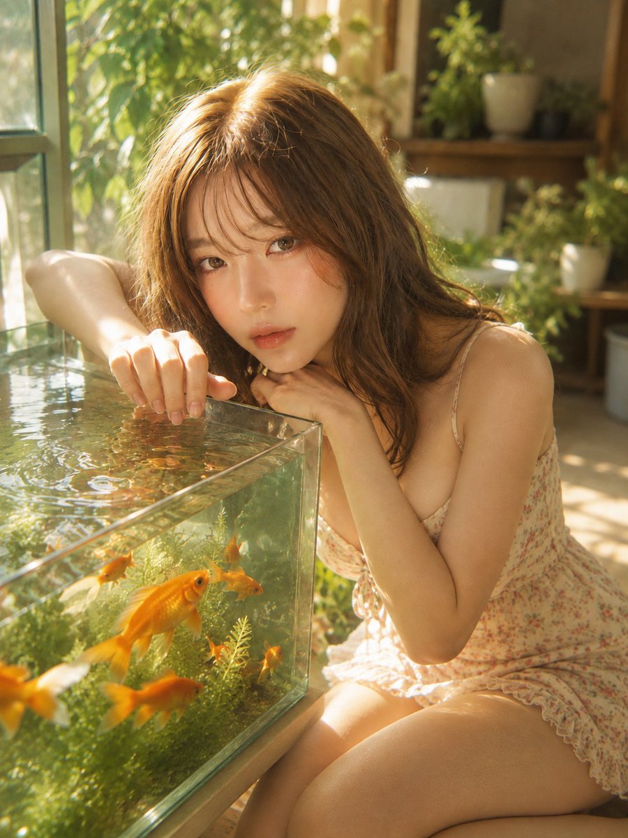 Subject: {argument name="subject" default="Afternoon touching the goldfish bowl"} Subject Body: A knee-up por… - AI提示词参考图，来自西西提示词