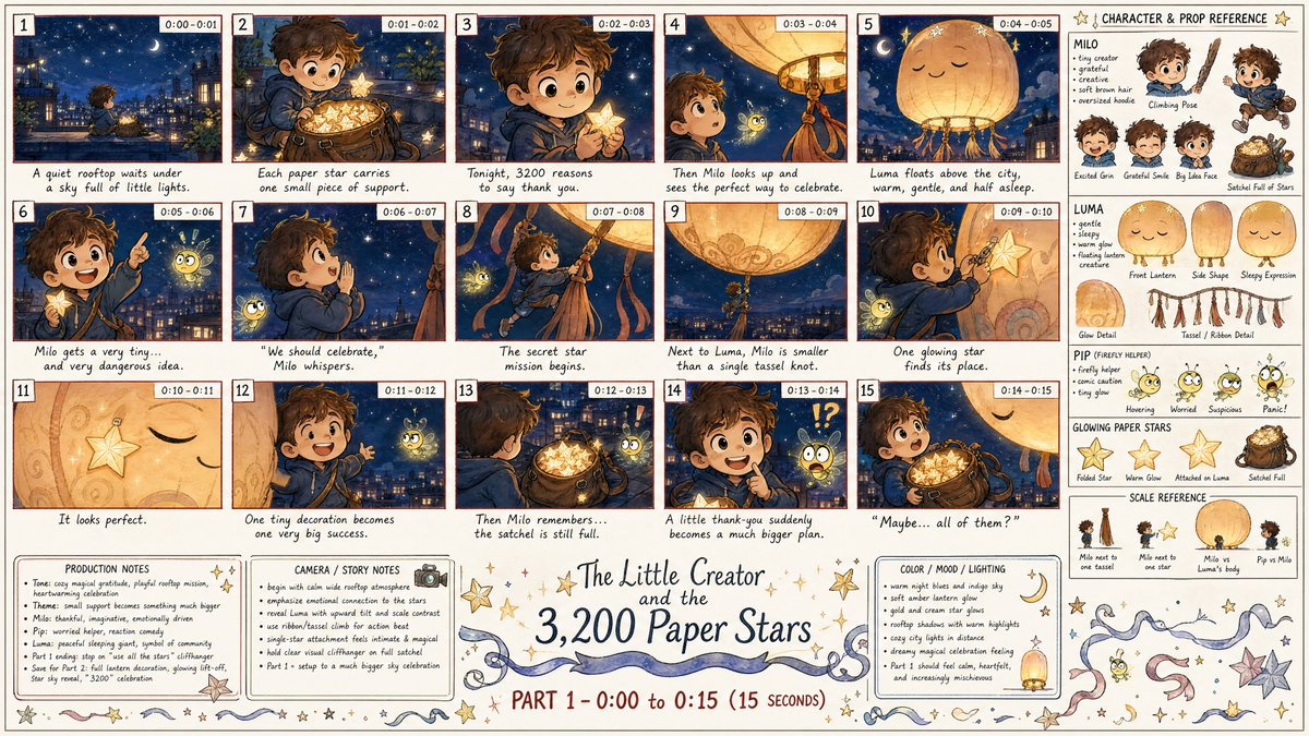 Create a single high-detail professional animation storyboard sheet image for PART 1 of an original 2D animat… - AI提示词参考图，来自西西提示词