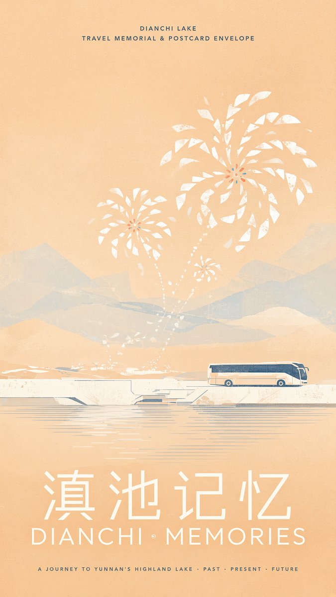 Create a vertical vintage travel poster for {argument name="destination" default="Dianchi Lake"} with a warm … - AI提示词参考图,来自西西提示词