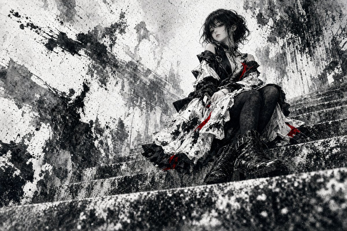 Create a wide cinematic gothic anime illustration of exactly one melancholic young woman, {argument name="cha… - AI提示词参考图,来自西西提示词