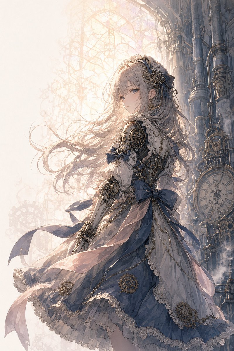 Create a vertical anime-style fantasy illustration of {argument name="character name" default="a young clockw… - AI提示词参考图，来自西西提示词