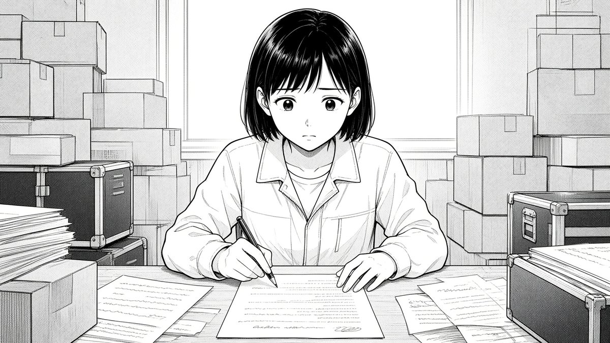 Create a monochrome manga-style illustration in a wide 16:9 frame. A young Japanese woman with {argument name… - AI提示词参考图,来自西西提示词