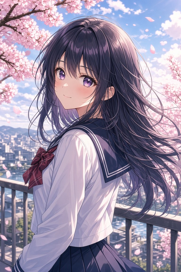 Create a polished anime-style vertical portrait of a {argument name="character type" default="high school gir… - AI提示词参考图,来自西西提示词