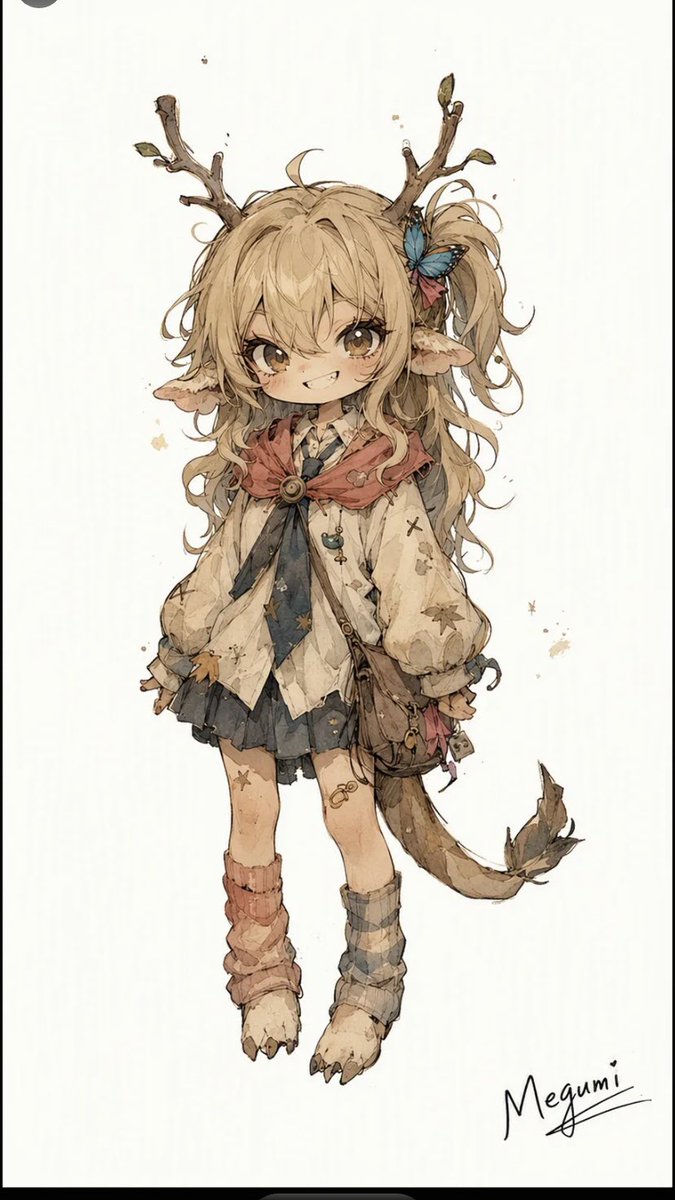 Create a full-body fantasy anime character illustration on a clean off-white parchment background, centered w… - AI提示词参考图,来自西西提示词