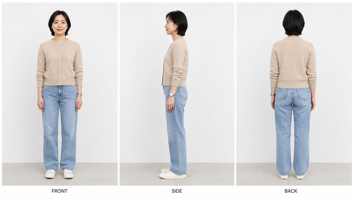 Create a clean studio character turnaround reference sheet in a 16:9 widescreen canvas. Show exactly 3 vertic… - AI提示词参考图，来自西西提示词