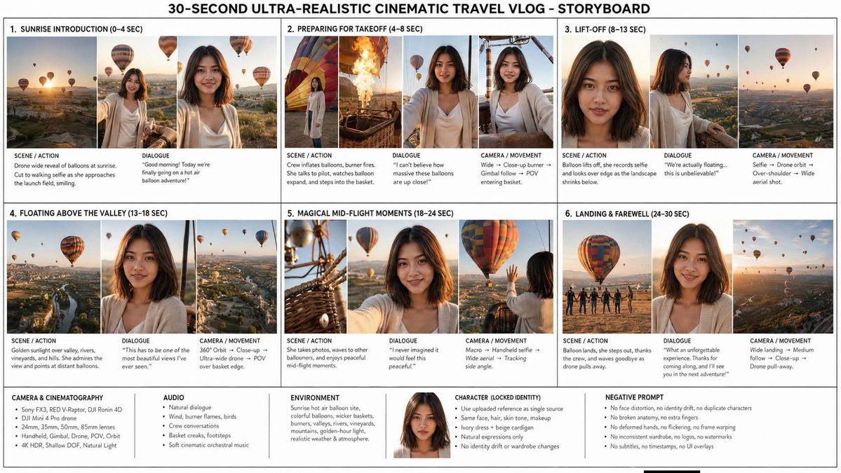 Goal: Create a clean, information-dense storyboard infographic for a travel vlog titled {argument name="headl… - AI提示词参考图，来自西西提示词