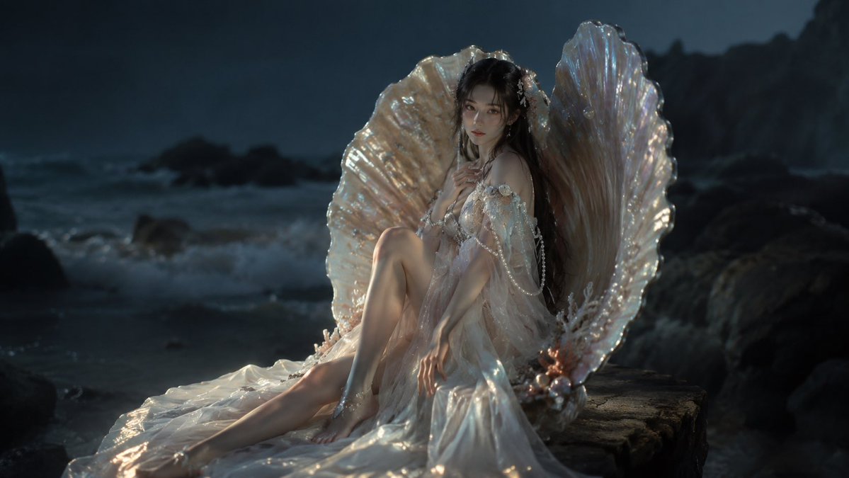 Create a cinematic fantasy portrait of a beautiful young {argument name="character type" default="Asian merma… - AI提示词参考图，来自西西提示词