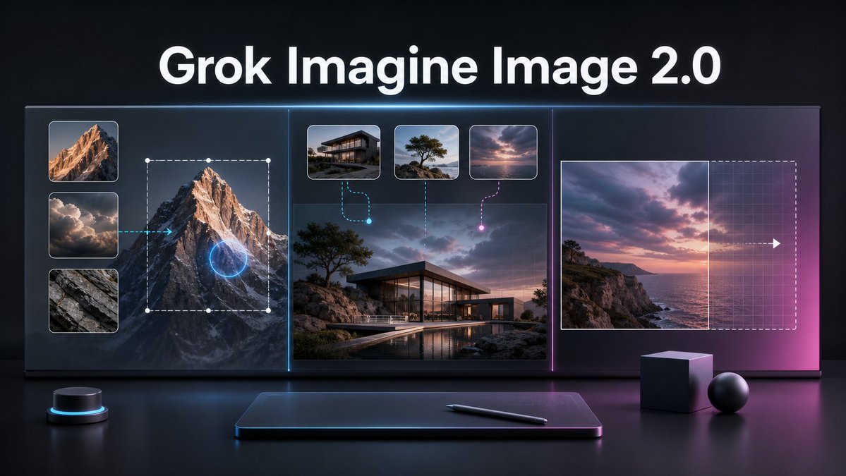 Goal: Create a cinematic dark tech launch banner for {argument name="product name" default="Grok Imagine Imag… - AI提示词参考图，来自西西提示词