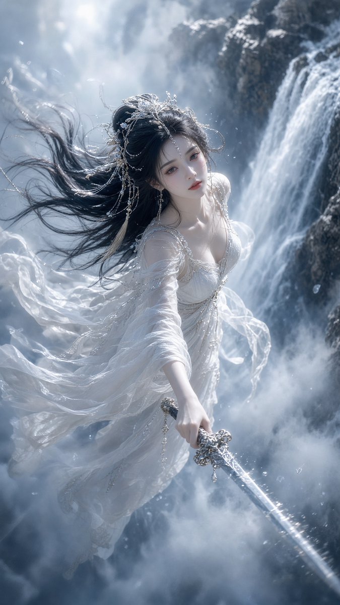 Create a vertical cinematic fantasy portrait of an ethereal {argument name="character type" default="Chinese … - AI提示词参考图，来自西西提示词