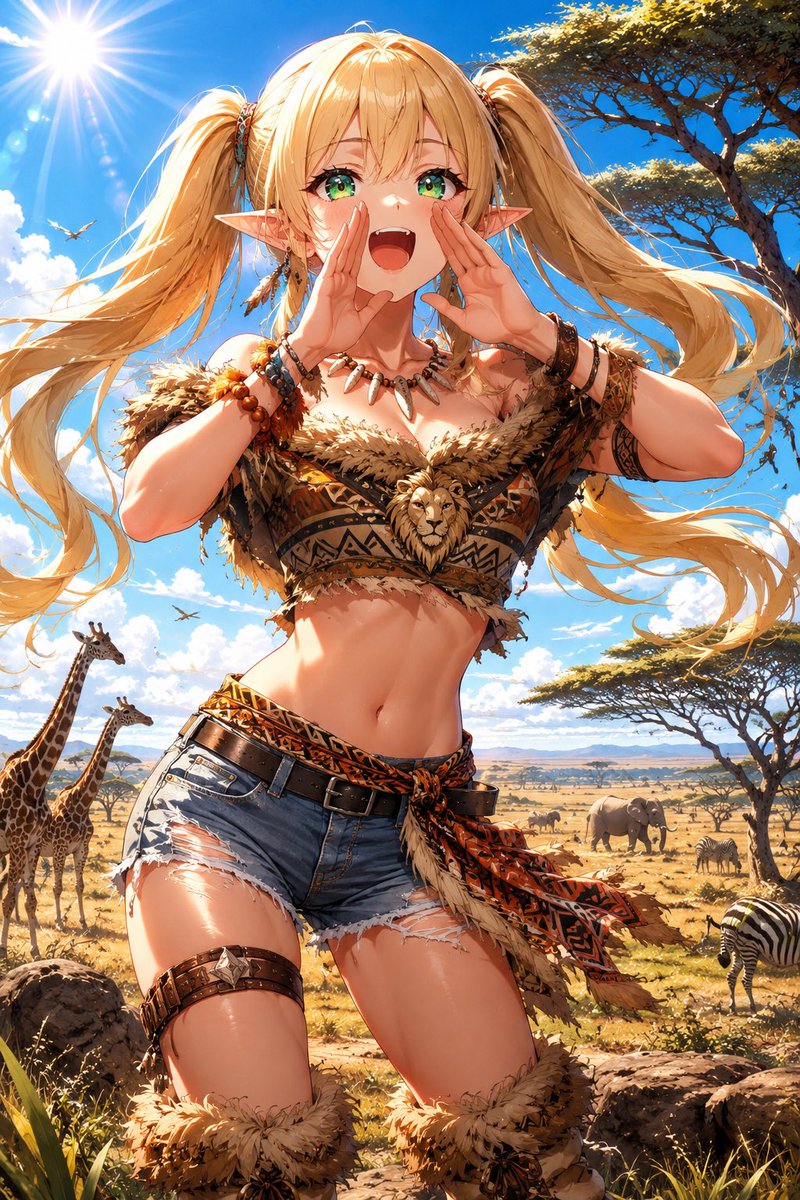 Create a vibrant vertical anime illustration of {argument name="character name" default="a cheerful elf safar… - AI提示词参考图，来自西西提示词