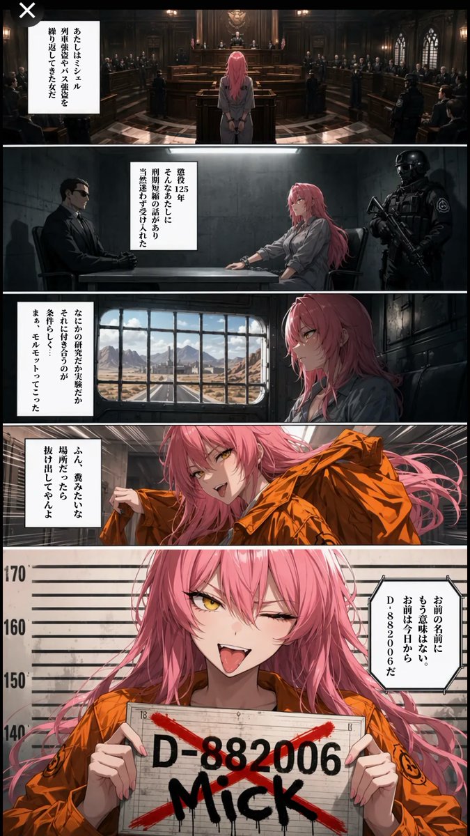 Goal: Create a dark cinematic vertical manga page introducing an SCP-style detainee character, {argument name… - AI提示词参考图，来自西西提示词