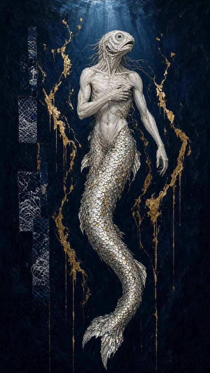Create a tall vertical dark-fantasy fine art illustration of a lone {argument name="mythic creature" default=… - AI提示词参考图，来自西西提示词