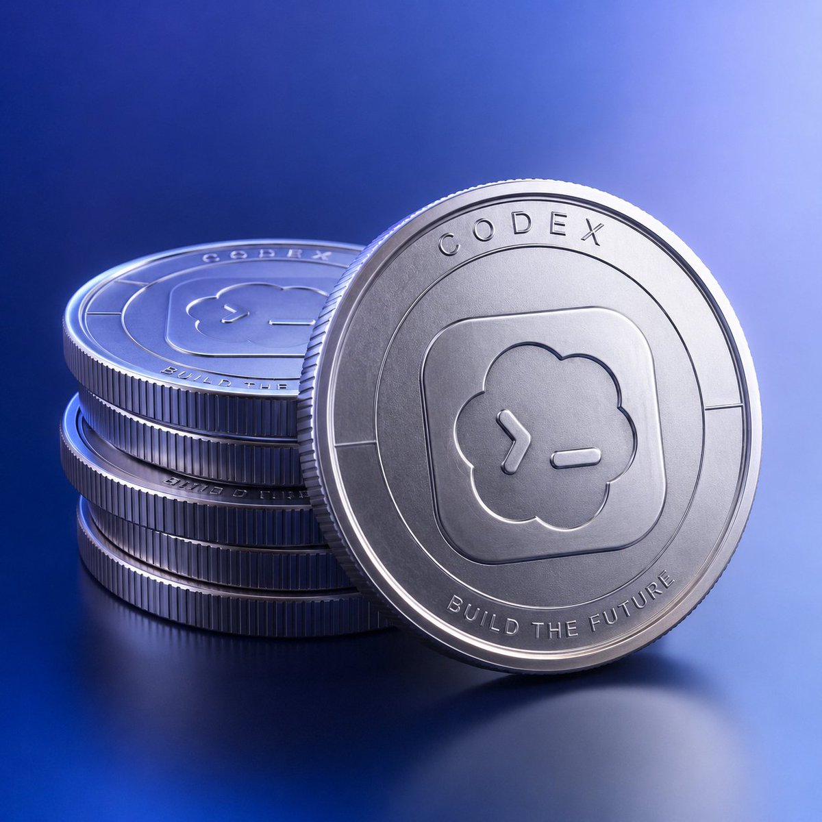Create a high-end photorealistic product render of {argument name="token name" default="CODEX"} tokens as fut… - AI提示词参考图，来自西西提示词