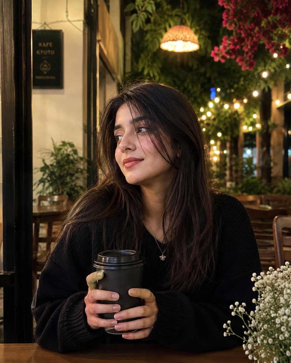 A candid, cinematic portrait of a {argument name="subject" default="young South Asian woman"} sitting outdoor… - AI提示词参考图，来自西西提示词