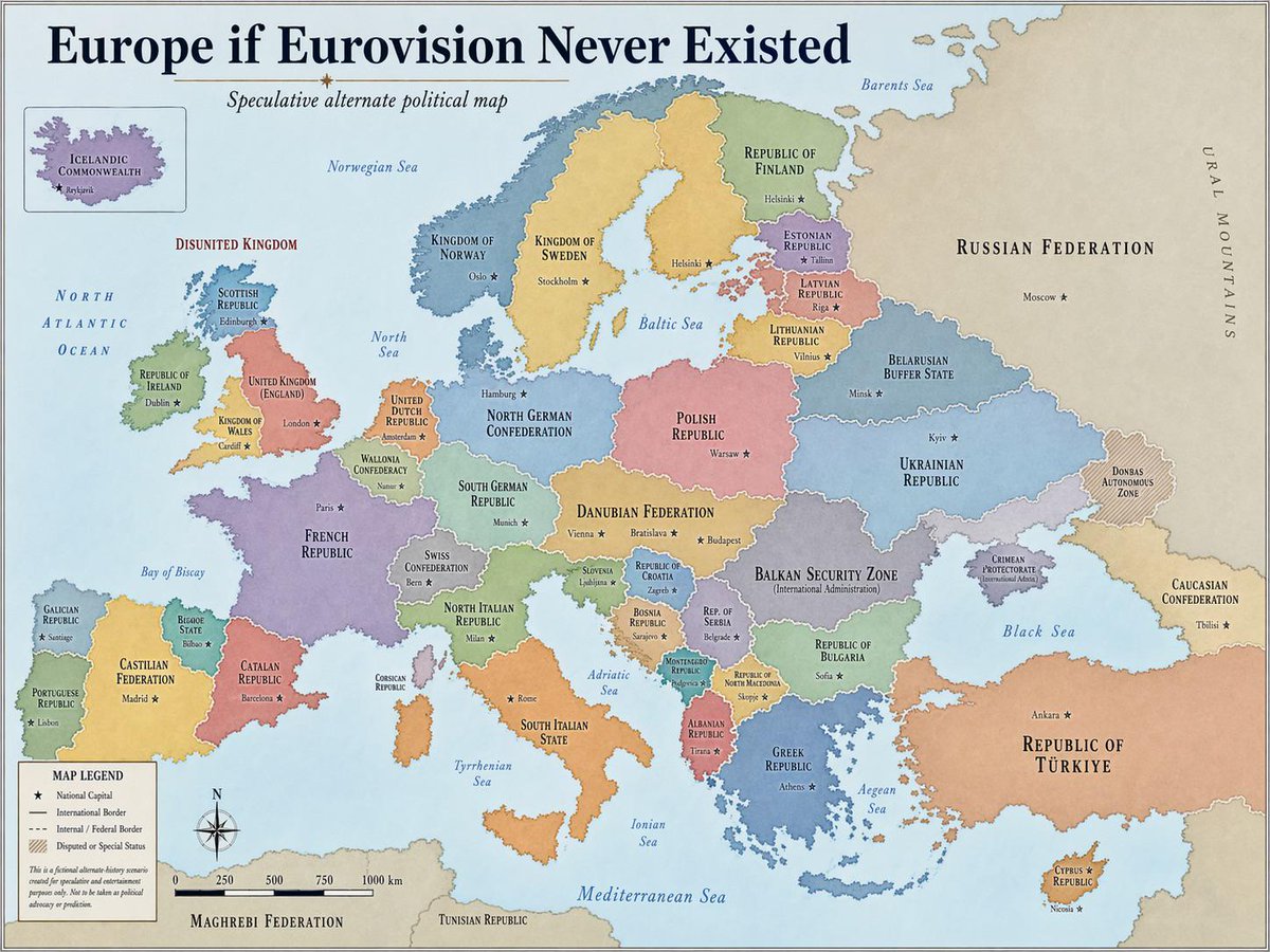 A political map of Europe if Eurovision never existed - AI prompt reference from CC Prompt Galaxy