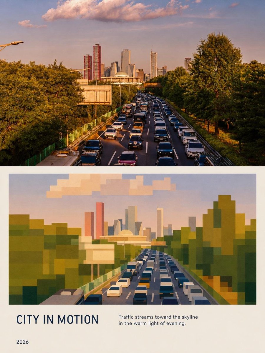 Recreate the uploaded reference image as a premium editorial city poster, preserving the overall composition,… - AI prompt reference from CC Prompt Galaxy