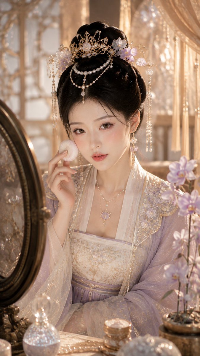 9:16 vertical version, ancient style noble lady champagne pearlescent beauty photography, pearl makeup cabine… - AI prompt reference from CC Prompt Galaxy