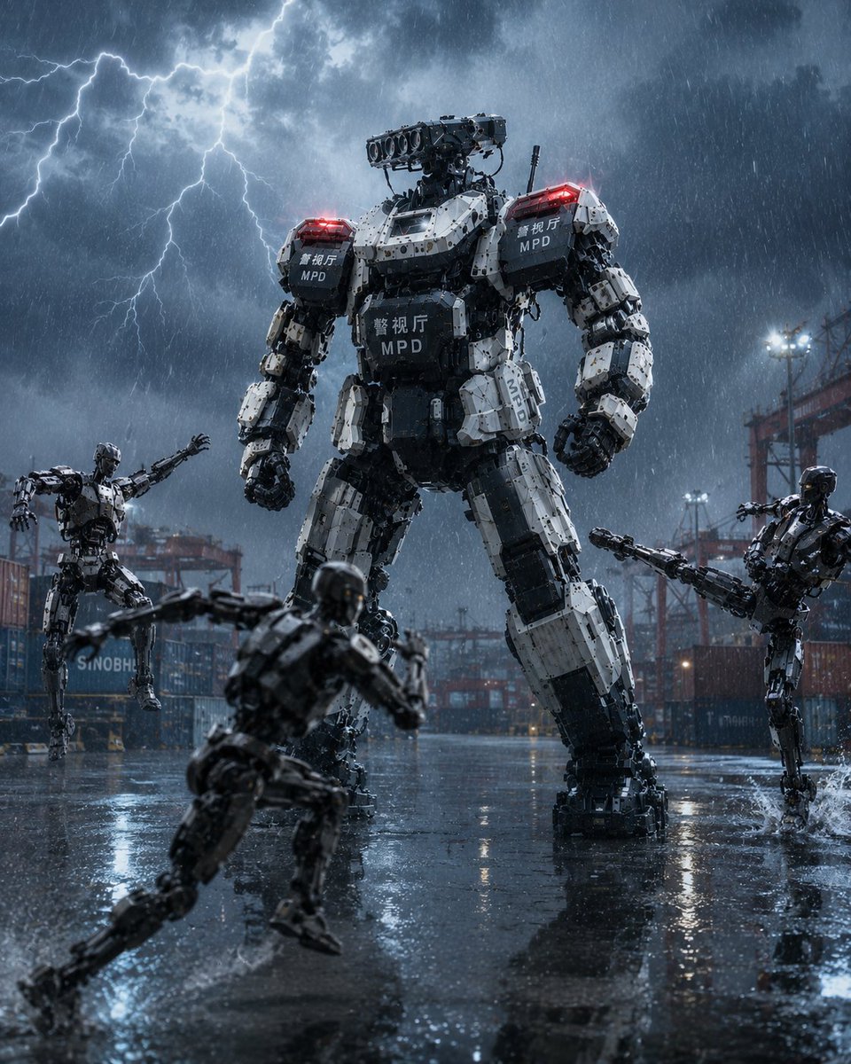 'Metropolitan Police Department Heavy Equipment Countermeasures Division Robot Squad' A robot {argument name=… - AI提示词参考图，来自西西提示词