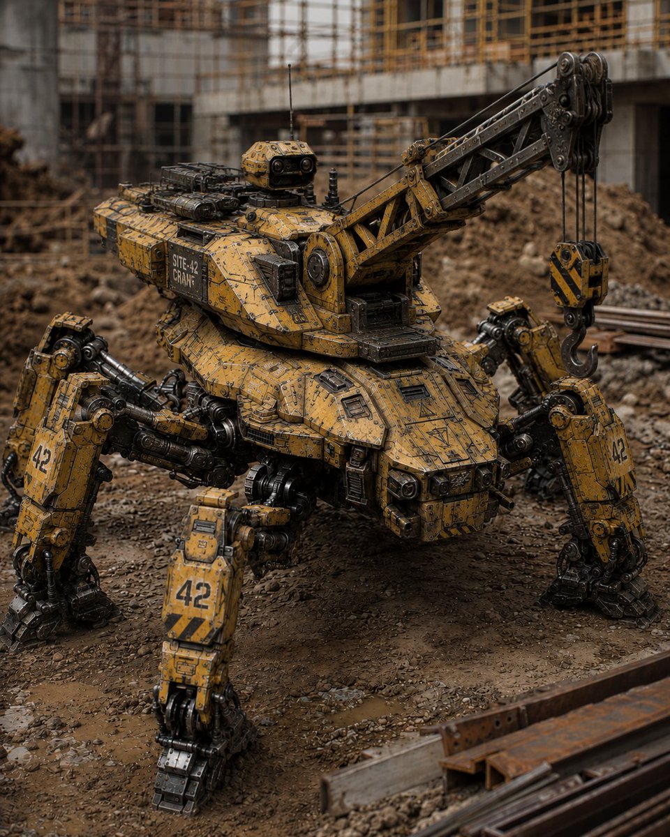 "{argument name="subject" default="Multi-legged heavy machinery for construction sites"}" Based on a multi-le… - AI提示词参考图，来自西西提示词