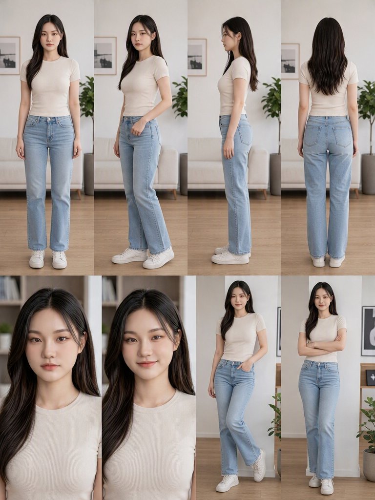 Goal: Create an ultra-photorealistic character reference sheet for a young woman, suitable as a strict identi… - AI提示词参考图，来自西西提示词