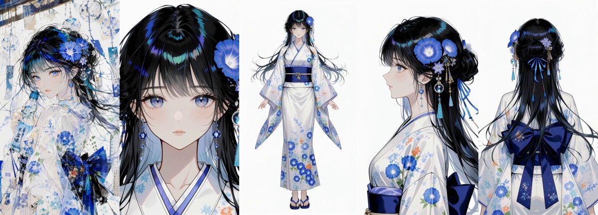 Goal: Create a clean anime character sheet for {argument name="character name" default="an elegant young woma… - AI提示词参考图，来自西西提示词