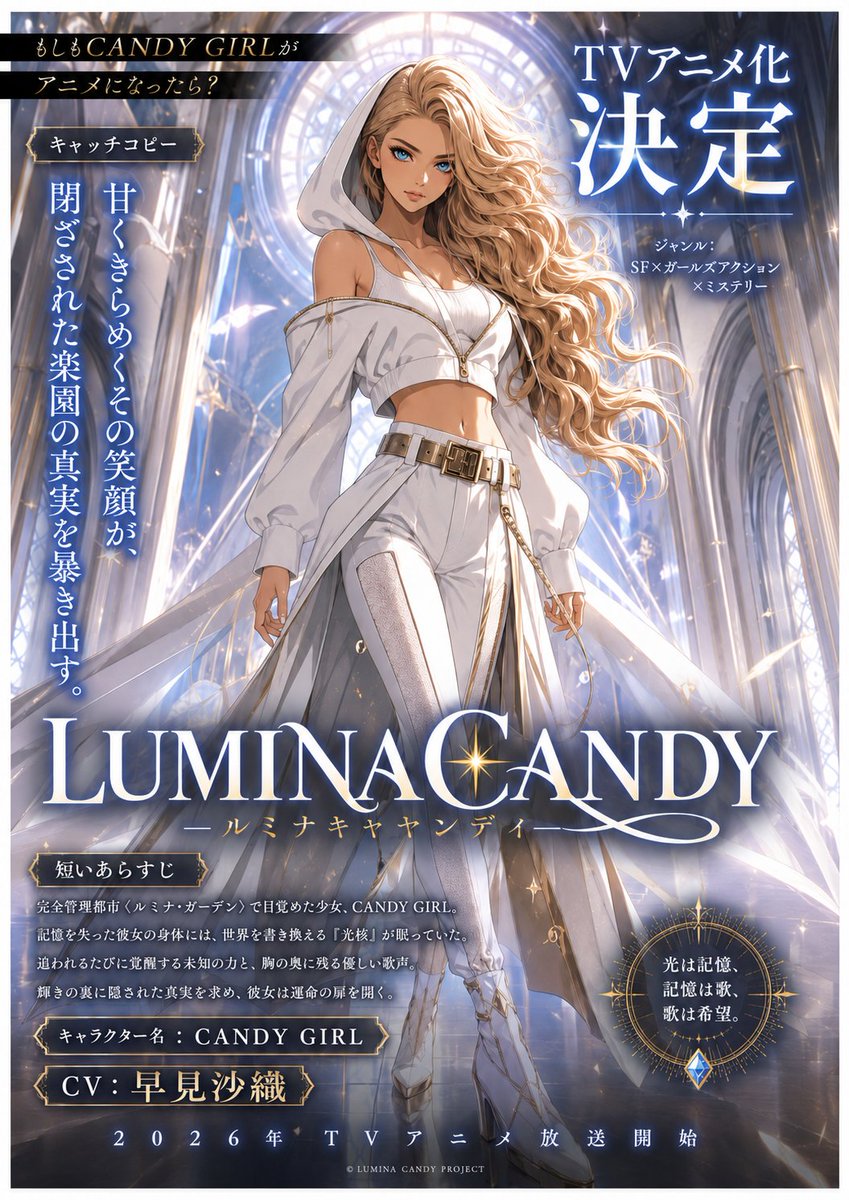 Goal: Create a polished vertical Japanese TV anime announcement poster for a fictional series starring {argum… - AI提示词参考图，来自西西提示词