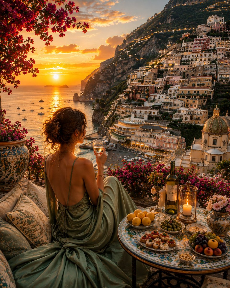 Create one ultra-realistic cinematic luxury travel editorial portrait in vertical 4:5. A naturally beautiful … - AI提示词参考图，来自西西提示词