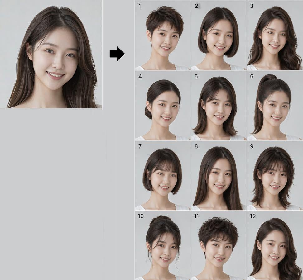 Create a 12-panel grid (3 columns × 4 rows, numbered 1 to 12) showing the SAME person from the reference phot… - AI提示词参考图，来自西西提示词