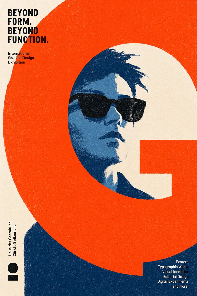 Create an original contemporary graphic design exhibition poster. The poster should feel suitable for an inte… - AI提示词参考图，来自西西提示词