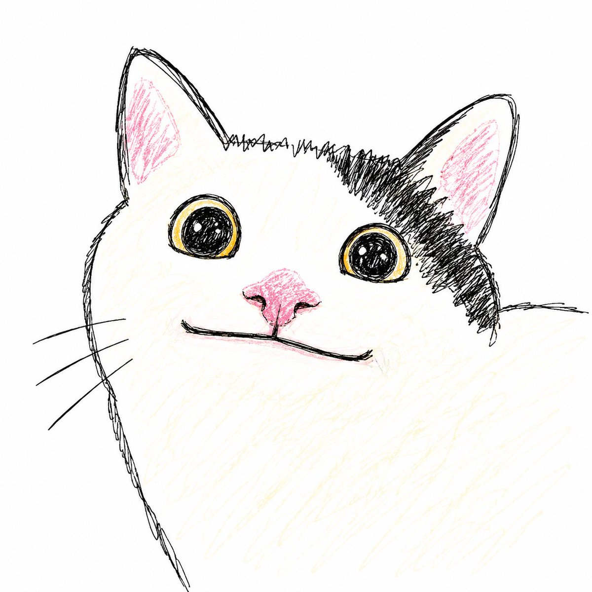 Create an ultra-minimal, charmingly clumsy hand-drawn doodle of a cute {argument name="animal" default="white… - AI提示词参考图，来自西西提示词
