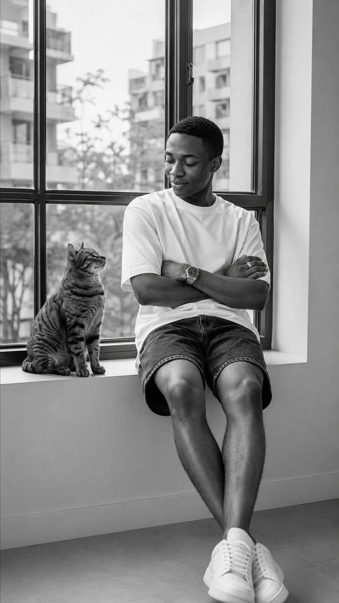 Create an ultra-realistic black-and-white lifestyle portrait of {argument name="subject" default="a young Bla… - AI提示词参考图，来自西西提示词