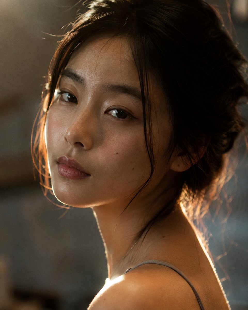 Create a close-up cinematic portrait photograph of {argument name="subject" default="a young East Asian woman… - AI提示词参考图，来自西西提示词