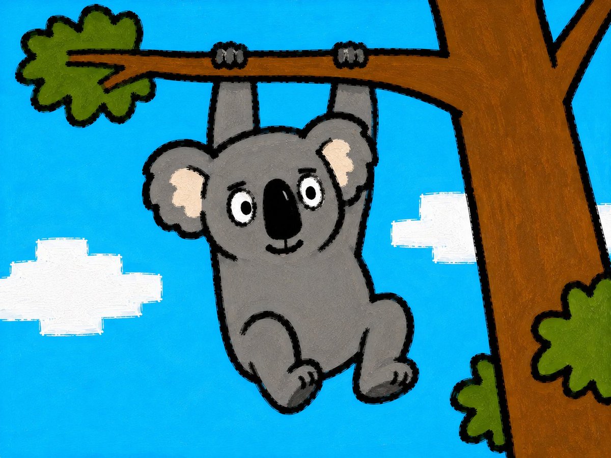 Create a simple childlike acrylic or crayon-style illustration of a cute {argument name="animal" default="koa… - AI提示词参考图，来自西西提示词