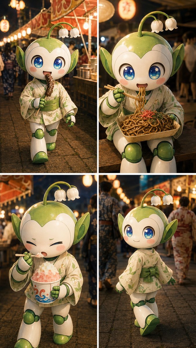 Goal: Create a photorealistic 2x2 summer festival vlog collage featuring one cute mascot robot character, {ar… - AI prompt reference from CC Prompt Galaxy
