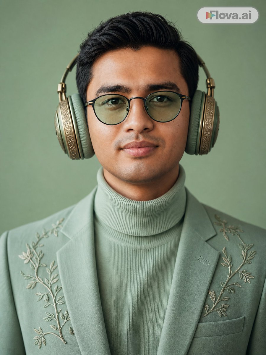 Photorealistic studio portrait of a young man centered in frame against a seamless {argument name="background… - AI提示词参考图，来自西西提示词