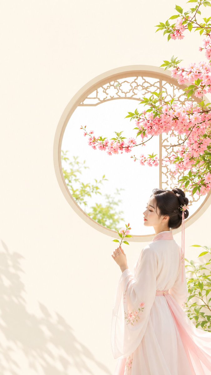 Theme: Oriental Zen minimalist cover poster. Style: Bright feminine aesthetic. Subject: {argument name="subje… - AI提示词参考图，来自西西提示词