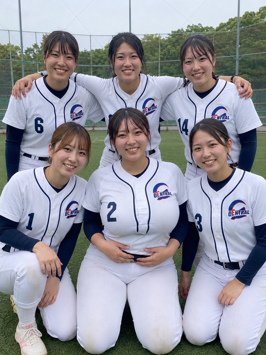 Create a realistic vertical smartphone group photo of exactly six smiling Japanese high school girls on a bas… - AI提示词参考图，来自西西提示词